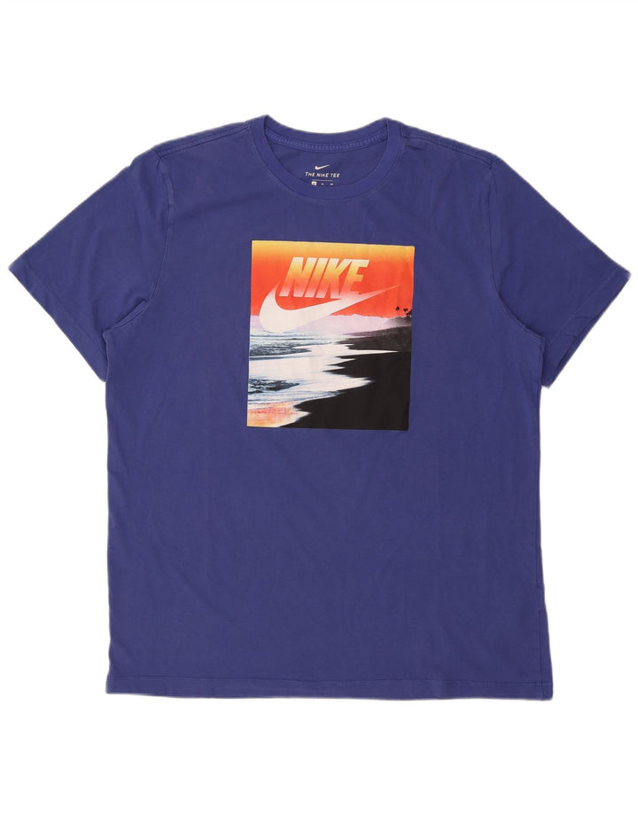 T-shirt grafica da uomo Nike Top XL in cotone blu
