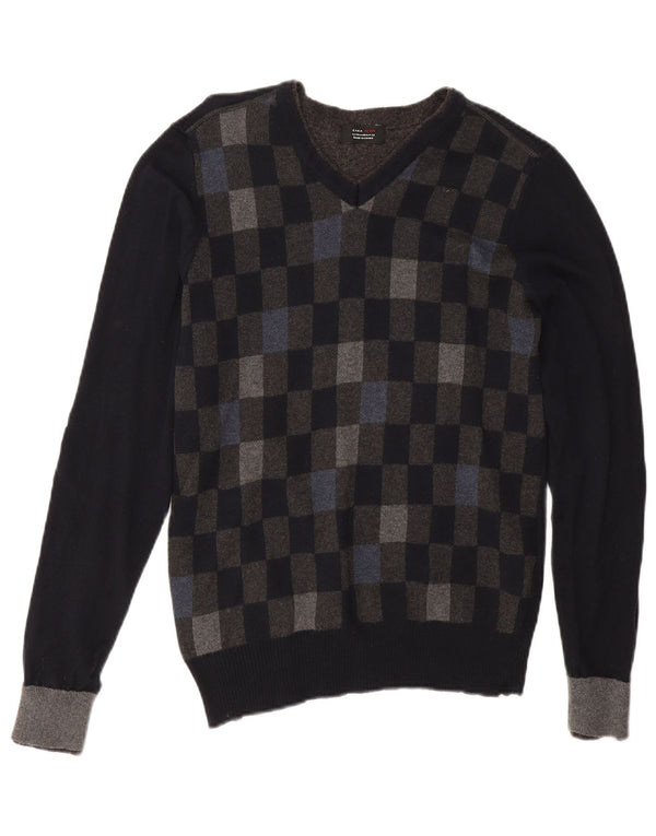 Maglione Zara da uomo con scollo a V in cotone geometrico nero medio
