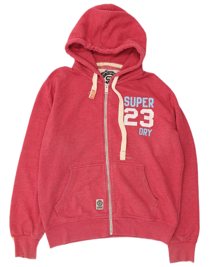 Maglione con cappuccio e zip grafica da uomo SUPERDRY 2XL in cotone rosso