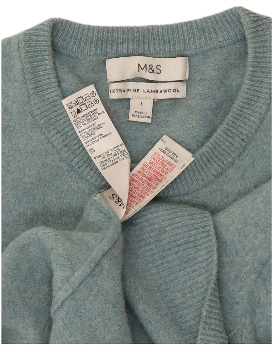 Maglione maglione girocollo da donna Marks & Spencer UK 14 Lana d'agnello blu grande