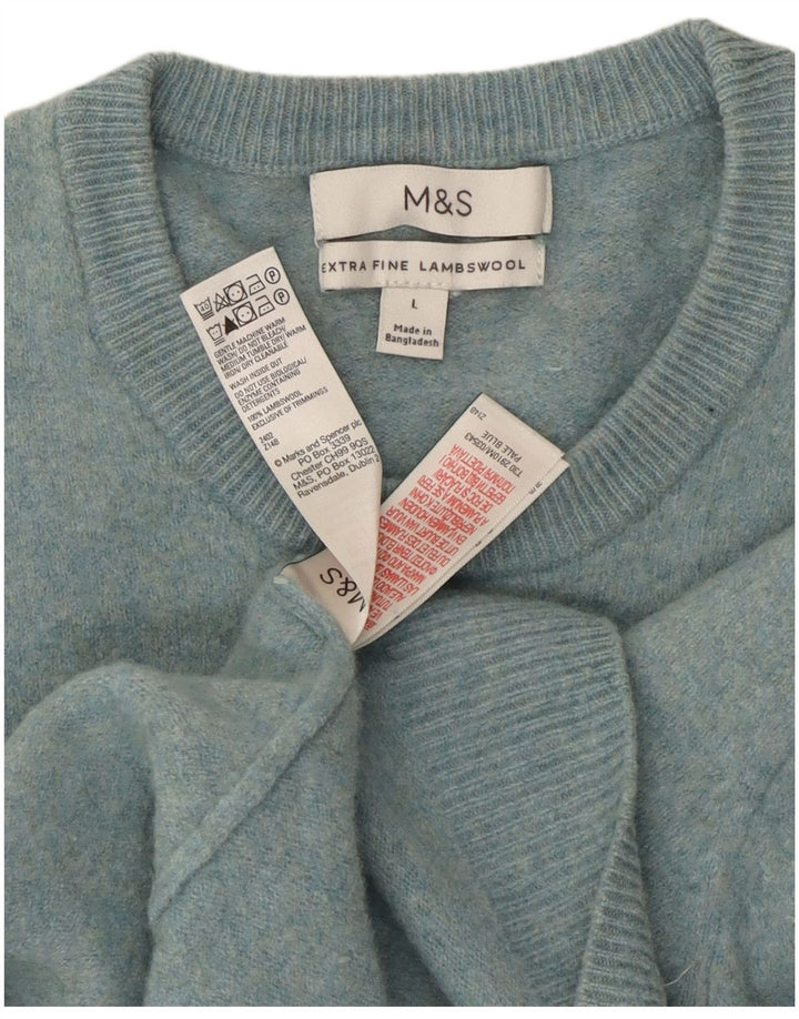 Maglione maglione girocollo da donna Marks & Spencer UK 14 Lana d'agnello blu grande