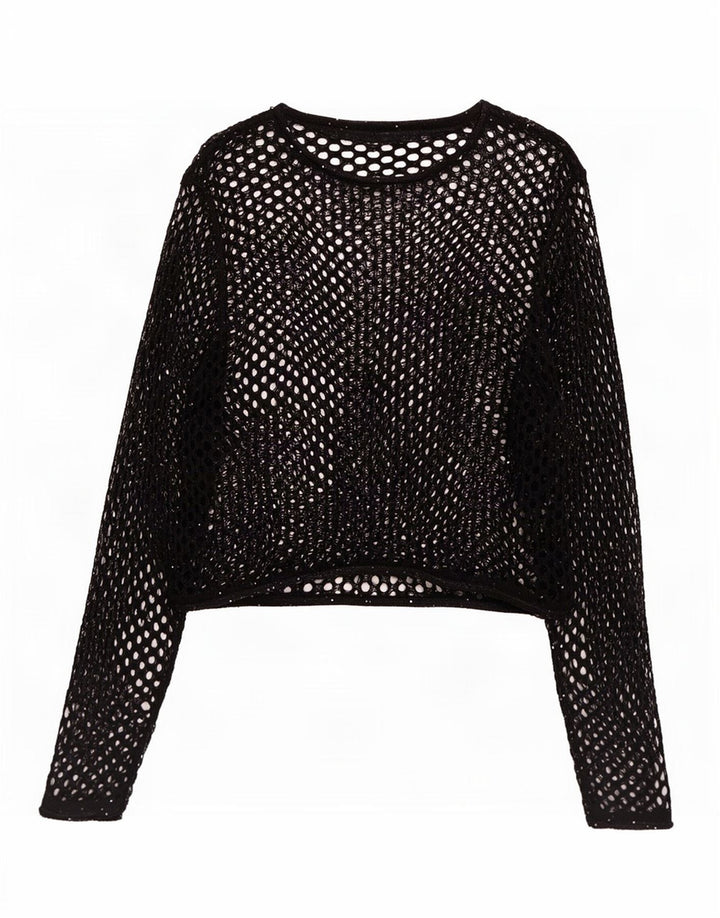Top Zara da donna oversize a maniche lunghe all'uncinetto trasparente UK 10 piccolo nero