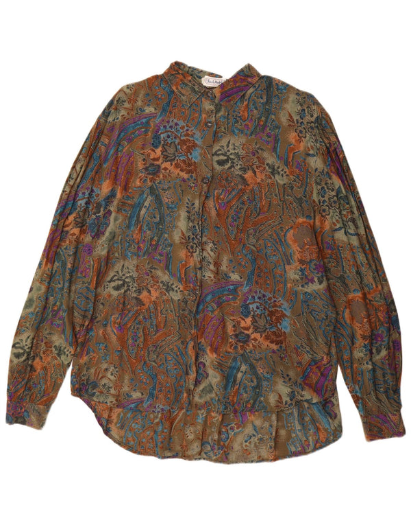 Camicetta oversize a camicia lunga da donna vintage UK 14 Paisley verde medio