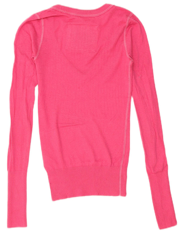 Maglione maglione con scollo a V da donna Abercrombie & Fitch UK 6 XS nylon rosa