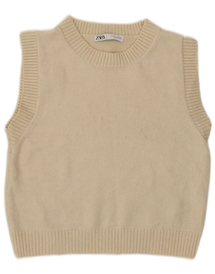 Canotta corta da donna Zara UK 14 poliestere bianco sporco medio