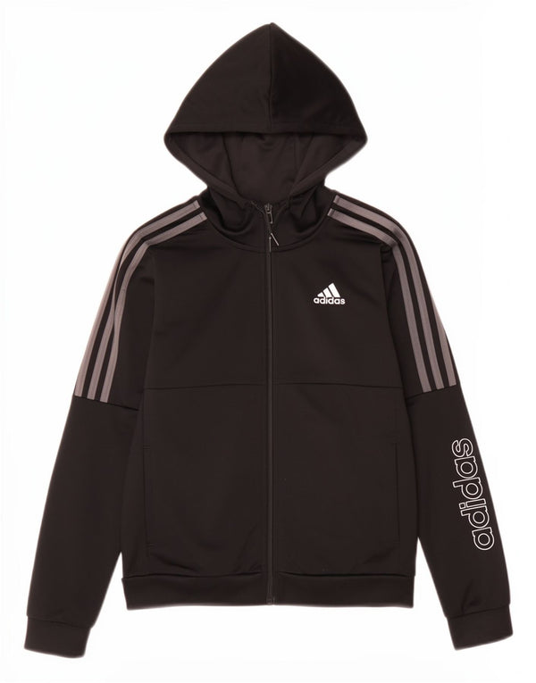 Felpa con cappuccio con zip grafica Adidas da ragazzo 11-12 anni in poliestere nero