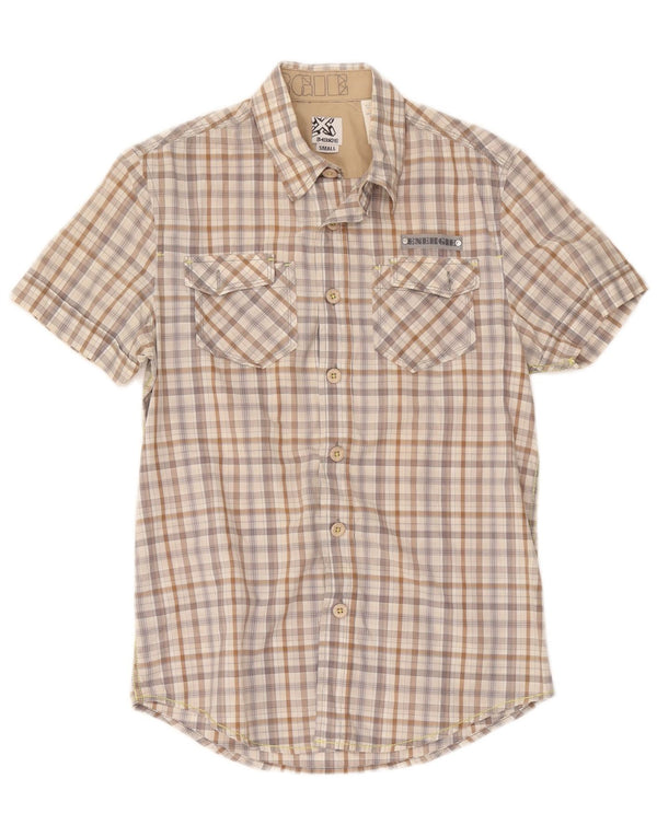 Camicia a maniche corte da uomo Energie piccola in cotone a quadri beige