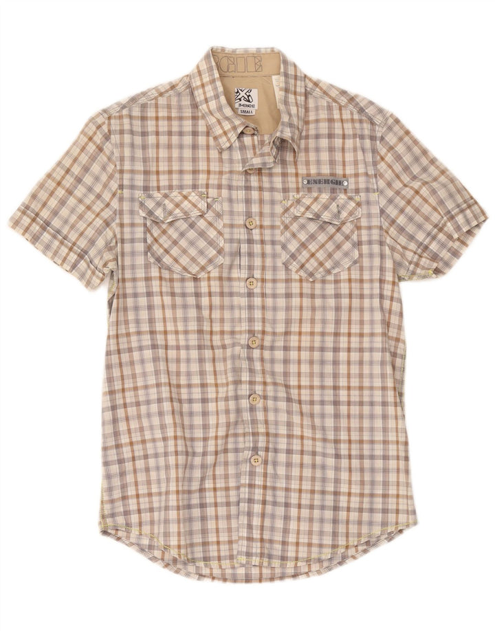Camicia a maniche corte da uomo Energie piccola in cotone a quadri beige