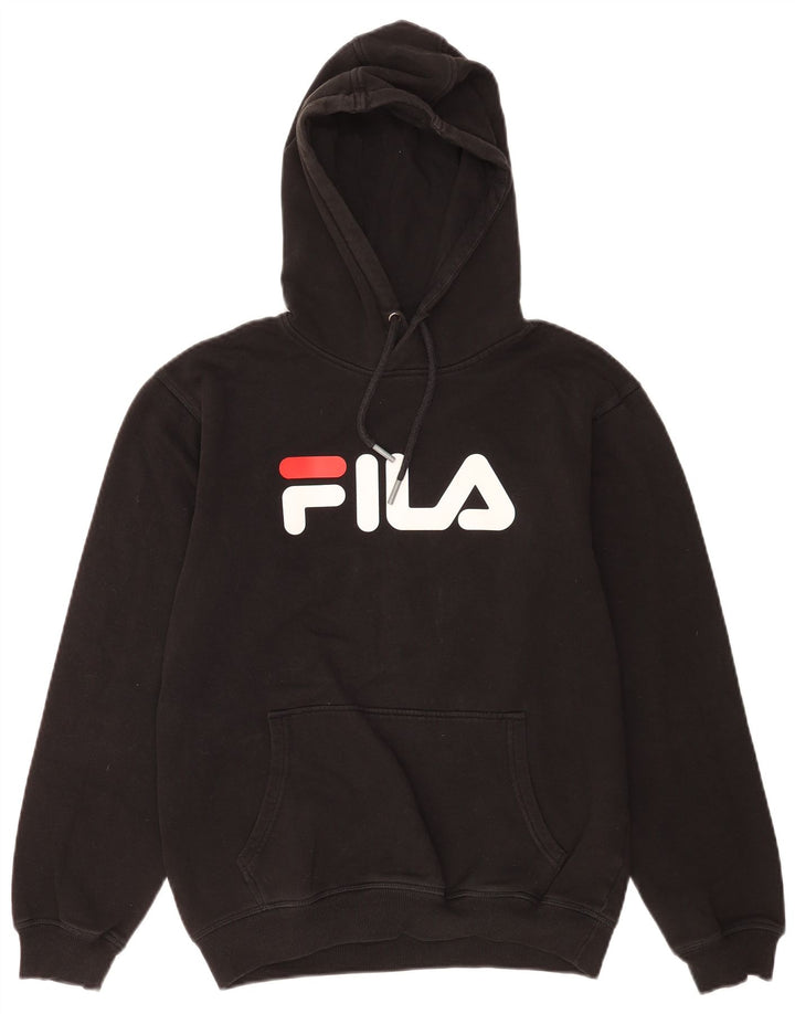 Felpa con cappuccio grafica da uomo Fila piccola in cotone nero