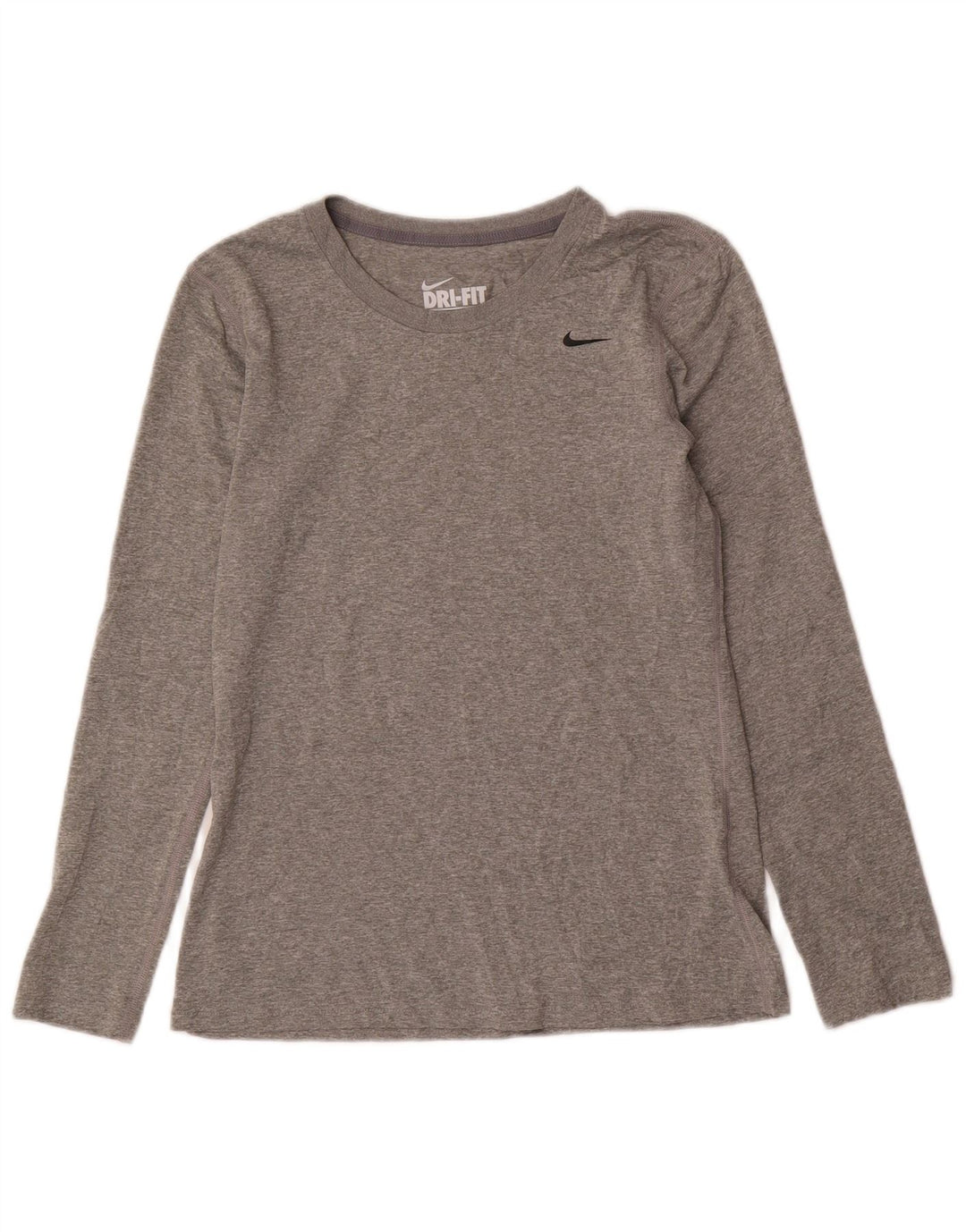 Nike Dri Fit Regular Fit Top manica lunga da donna UK 10 Small Grigio Poliestere
