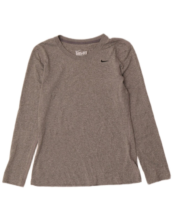 Nike Dri Fit Regular Fit Top manica lunga da donna UK 10 Small Grigio Poliestere