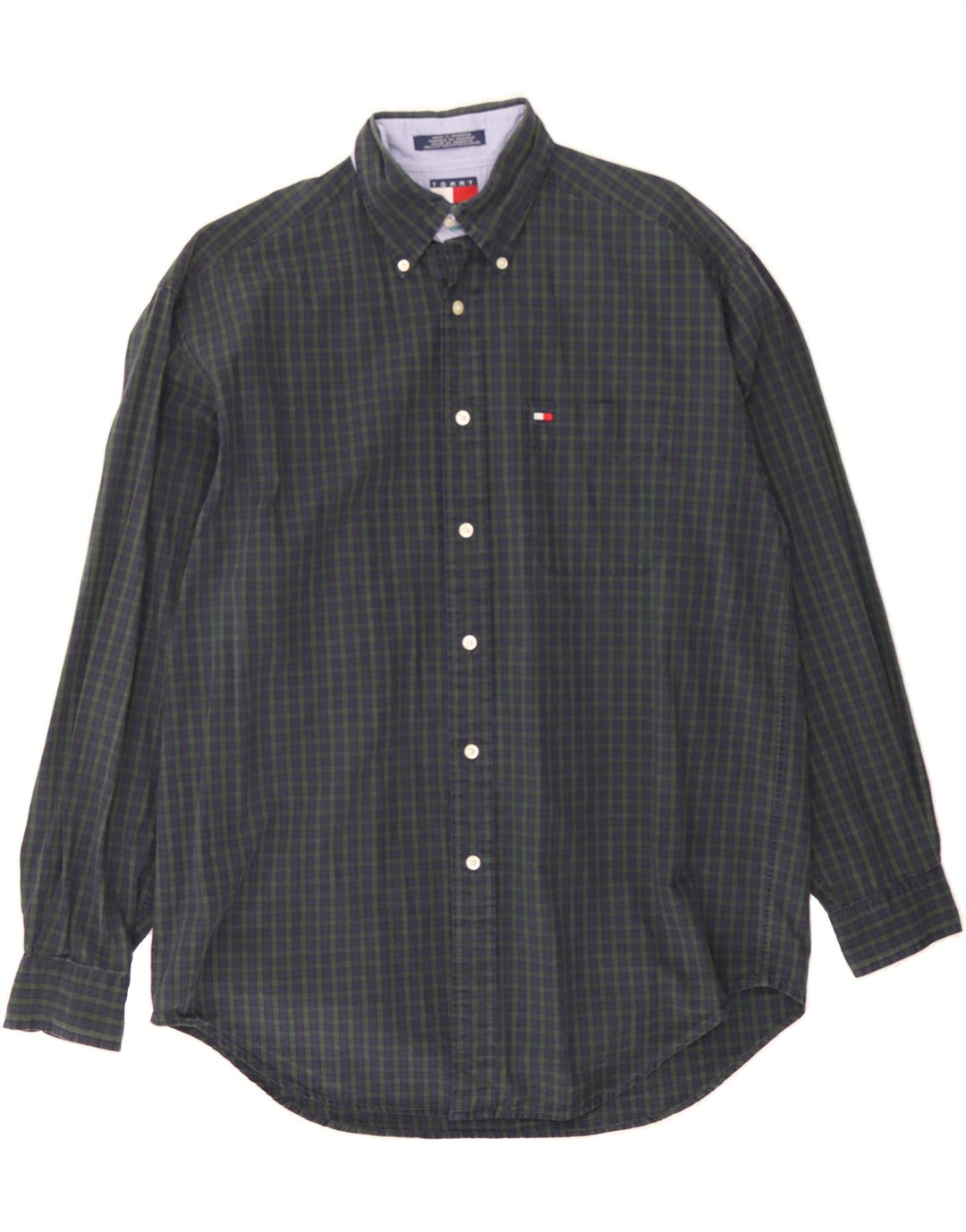 TOMMY HILFIGER Mens Shirt Medium Navy Blue Check Cotton Vintage Tommy Hilfiger and Second-Hand Tommy Hilfiger from Messina Hembry 