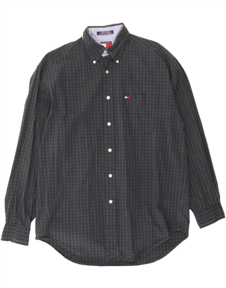 TOMMY HILFIGER Mens Shirt Medium Navy Blue Check Cotton Vintage Tommy Hilfiger and Second-Hand Tommy Hilfiger from Messina Hembry 