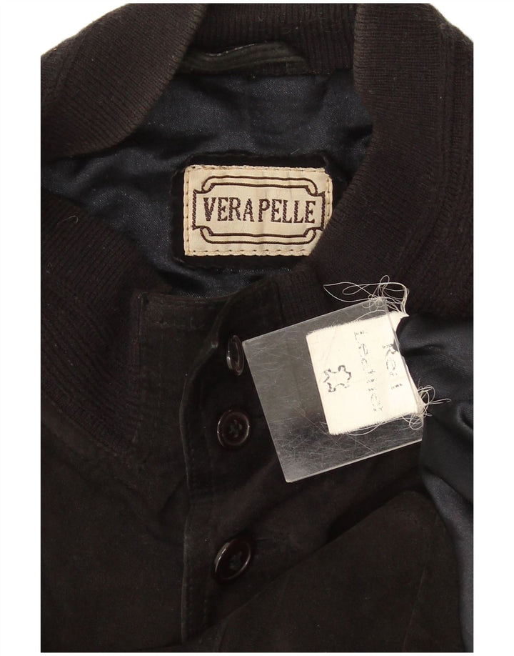 Giubbotto bomber in pelle scamosciata vintage da uomo UK 38 in pelle nera media