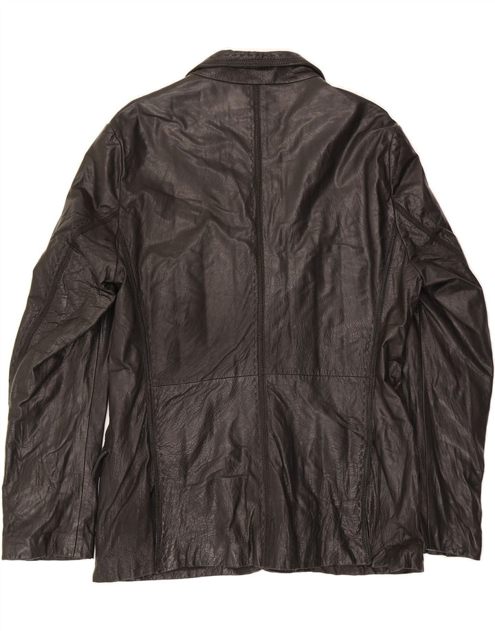 JUST CAVALLI Womens Leather 2 Button Blazer Jacket UK 18 XL Black Leather Vintage Just Cavalli and Second-Hand Just Cavalli from Messina Hembry 