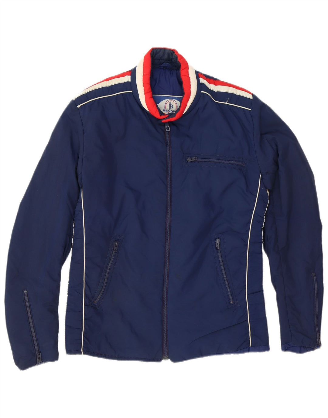 Giacca imbottita leggera da uomo vintage piccola color block blu navy