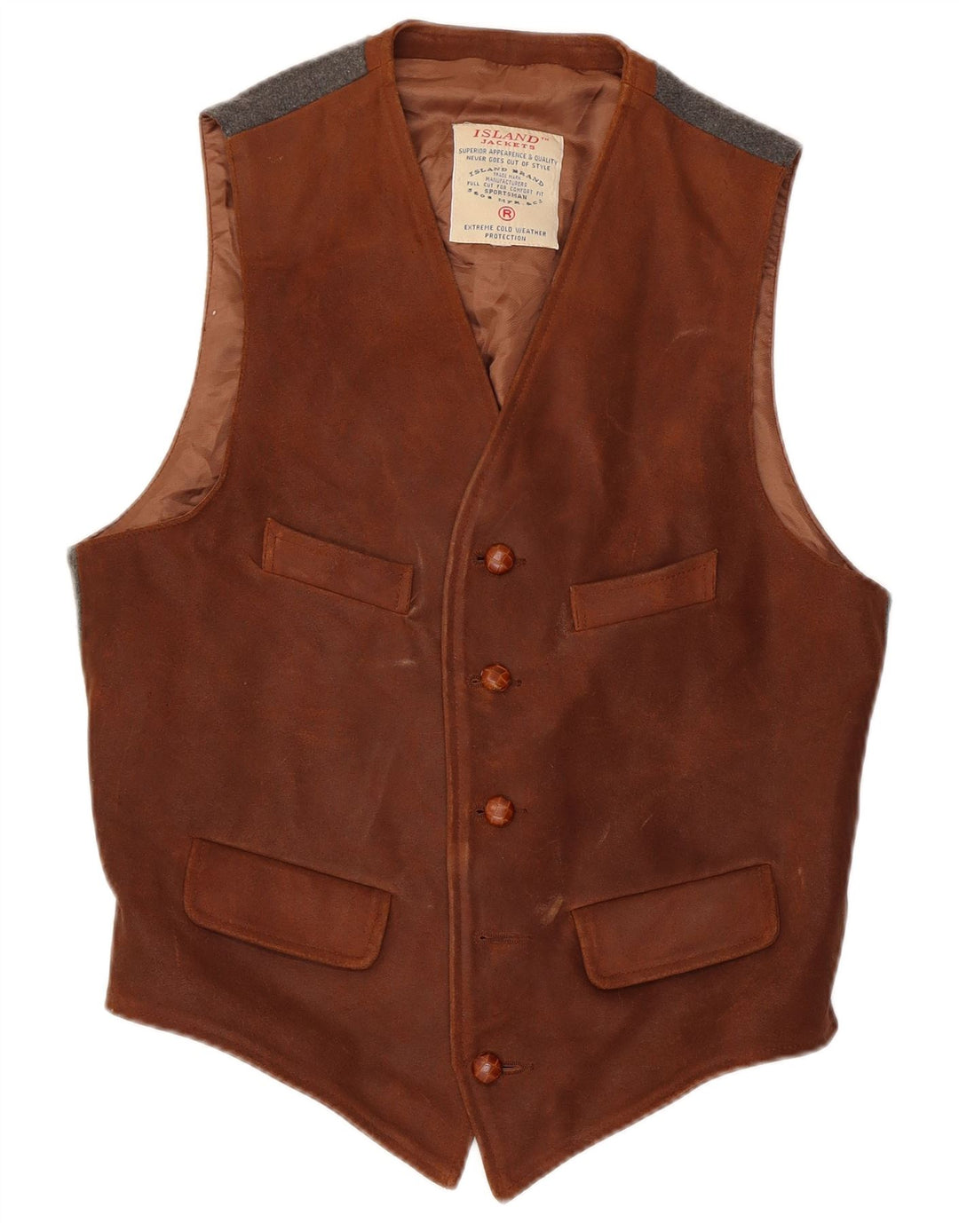 Gilet vintage da uomo in pelle scamosciata in pelle marrone medio
