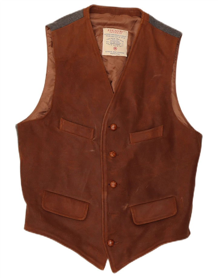 Gilet vintage da uomo in pelle scamosciata in pelle marrone medio