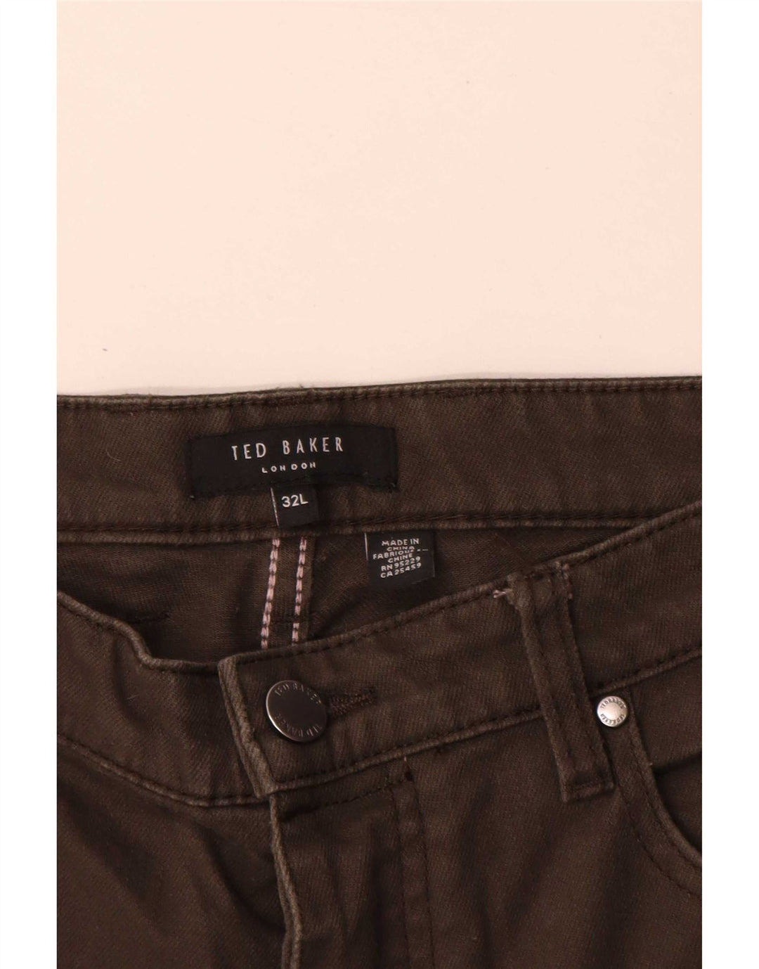 Pantaloni casual slim da uomo Ted Baker W32 L31 cotone kaki