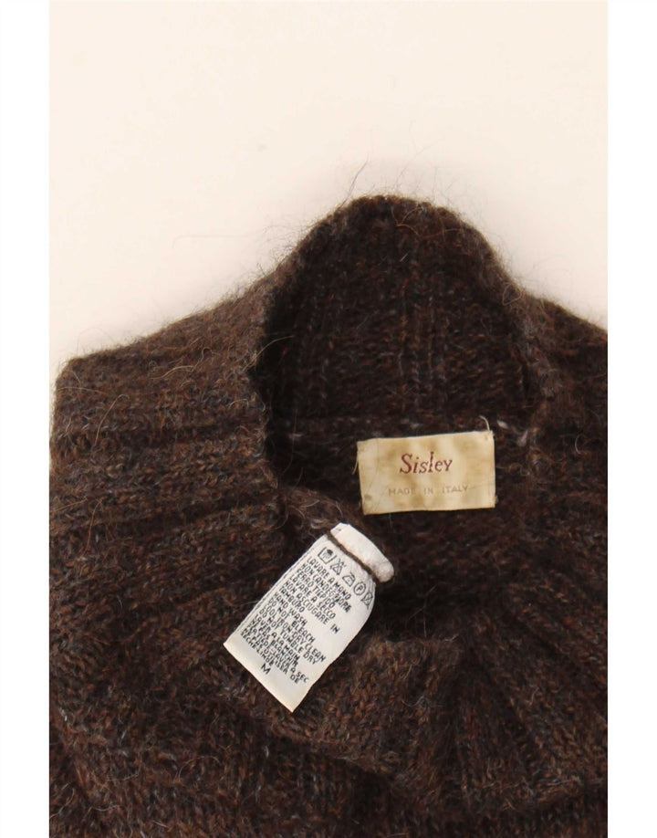 Maglione maglione da donna a collo alto Sisley UK 14 Marrone medio Fair Isle