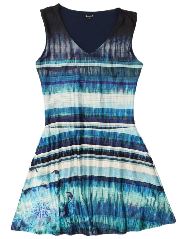 Desigual Abito da donna senza maniche a trapezio UK 14 Poliestere a righe grandi blu