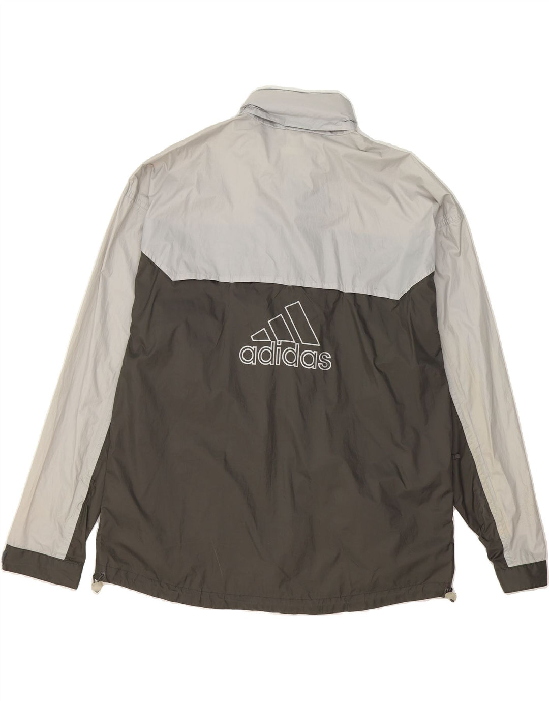 ADIDAS Mens Hooded Graphic Rain Jacket UK 40/42 Medium Grey Colourblock Vintage Adidas and Second-Hand Adidas from Messina Hembry 
