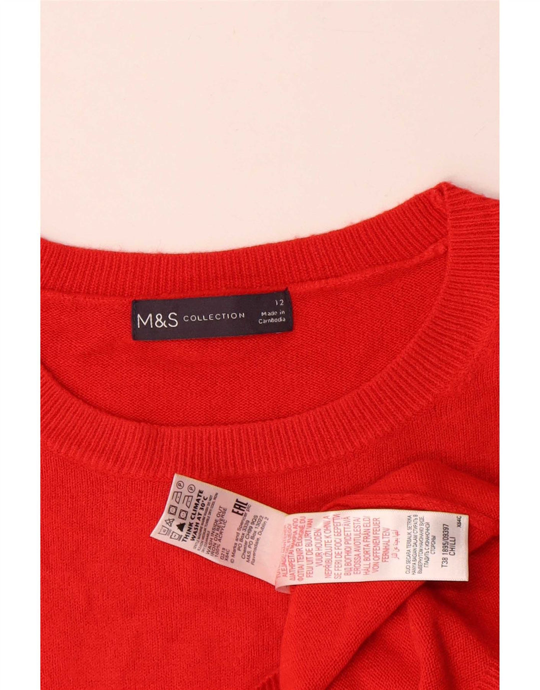 Maglione maglione girocollo da donna Marks & Spencer UK 12 Acrilico rosso medio
