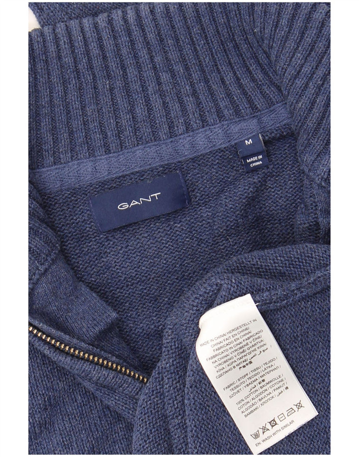 Gant Maglione da uomo con zip e collo in cotone blu navy medio