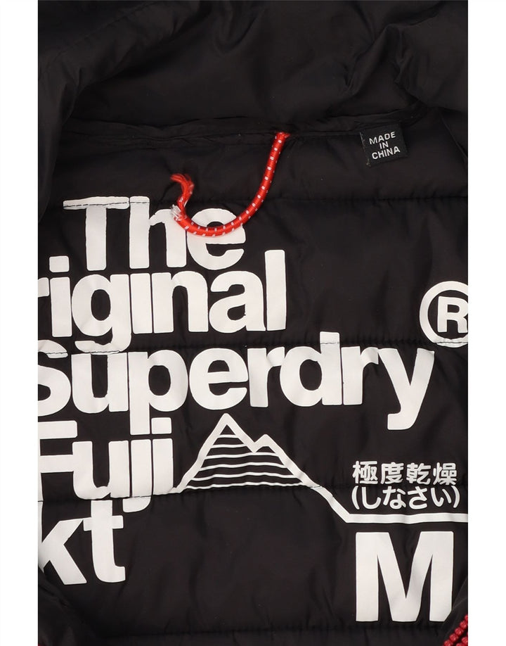 Giacca imbottita con cappuccio da donna Superdry UK 12 nylon nero medio