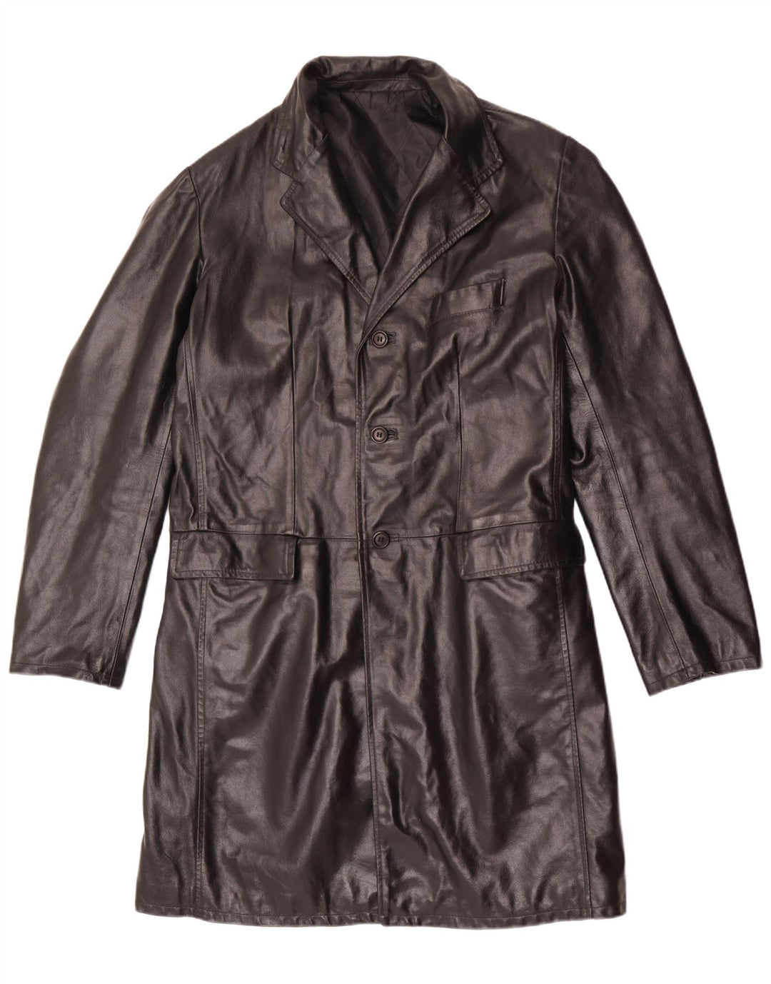 Cappotto in pelle vintage da uomo UK 40 grande in pelle nera
