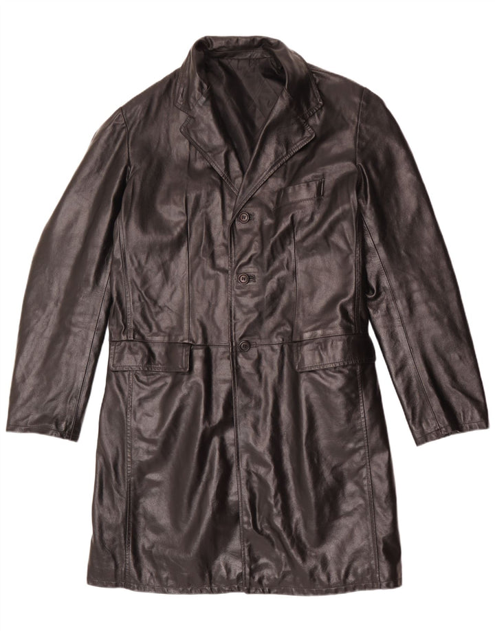 Cappotto in pelle vintage da uomo UK 40 grande in pelle nera