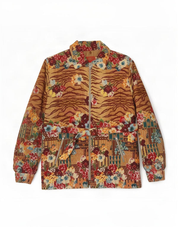 Giubbotto bomber da donna Jungle Kenzo UK 16 Large Beige Floral Cotton Retro