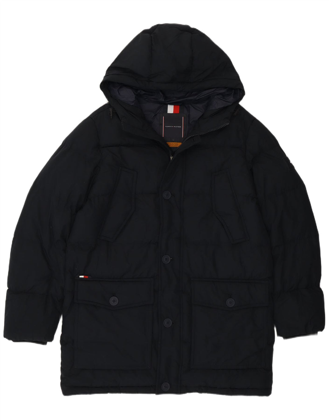 Giacca imbottita con cappuccio da uomo Tommy Hilfiger UK 40 Large in poliestere blu navy