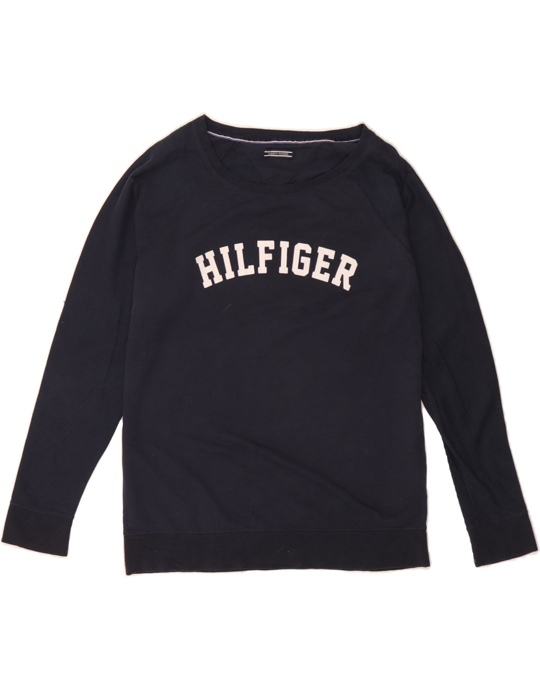 TOMMY HILFIGER Mens Graphic Sweatshirt Jumper Small Navy Blue Cotton Vintage Tommy Hilfiger and Second-Hand Tommy Hilfiger from Messina Hembry 