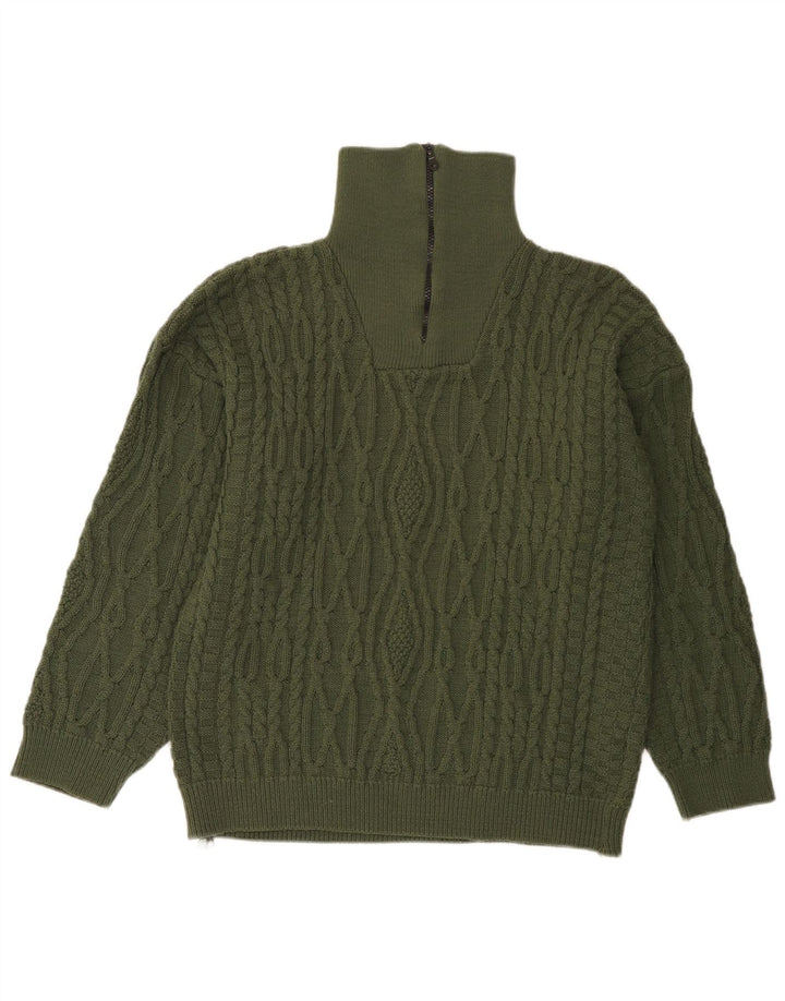 Maglione vintage da uomo con zip e collo verde medio