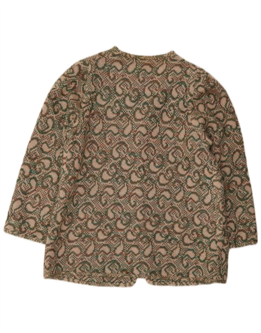Maglione cardigan da donna vintage IT 46 grande lana kaki Paisley