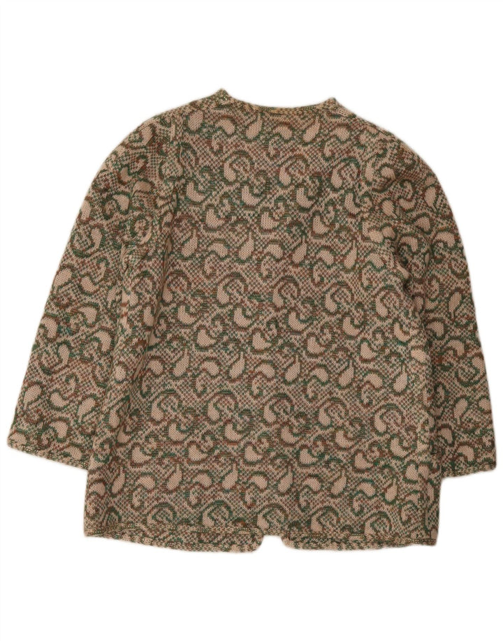 Maglione cardigan da donna vintage IT 46 grande lana kaki Paisley
