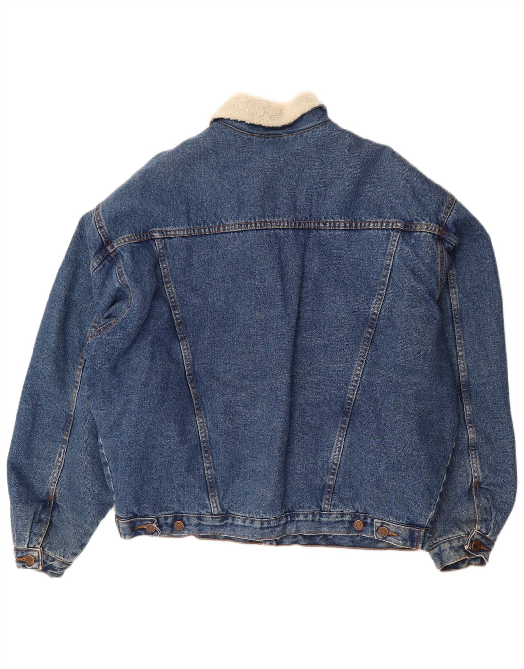 Giacca vintage in denim sherpa da uomo UK 42 XL blu