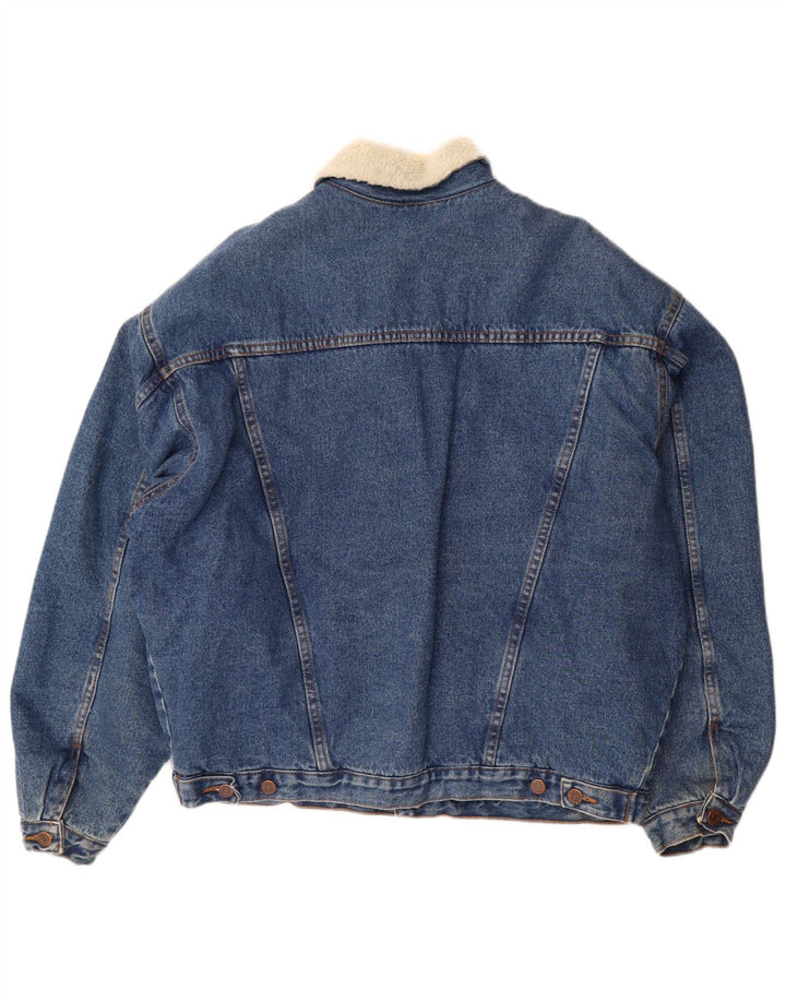 Giacca vintage in denim sherpa da uomo UK 42 XL blu