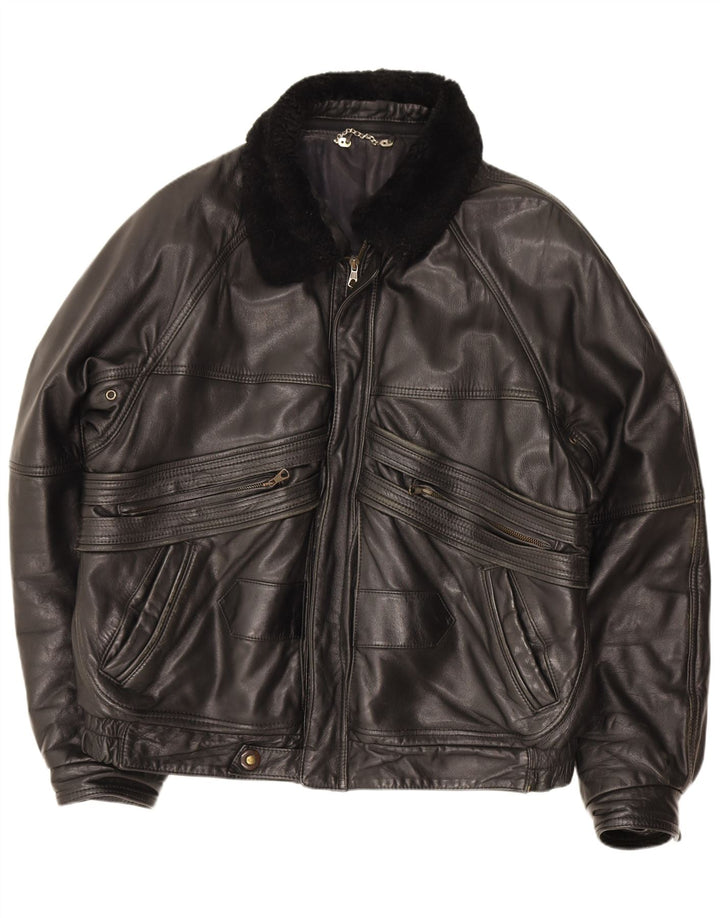Giacca in pelle vintage da uomo IT 52 XL Nera