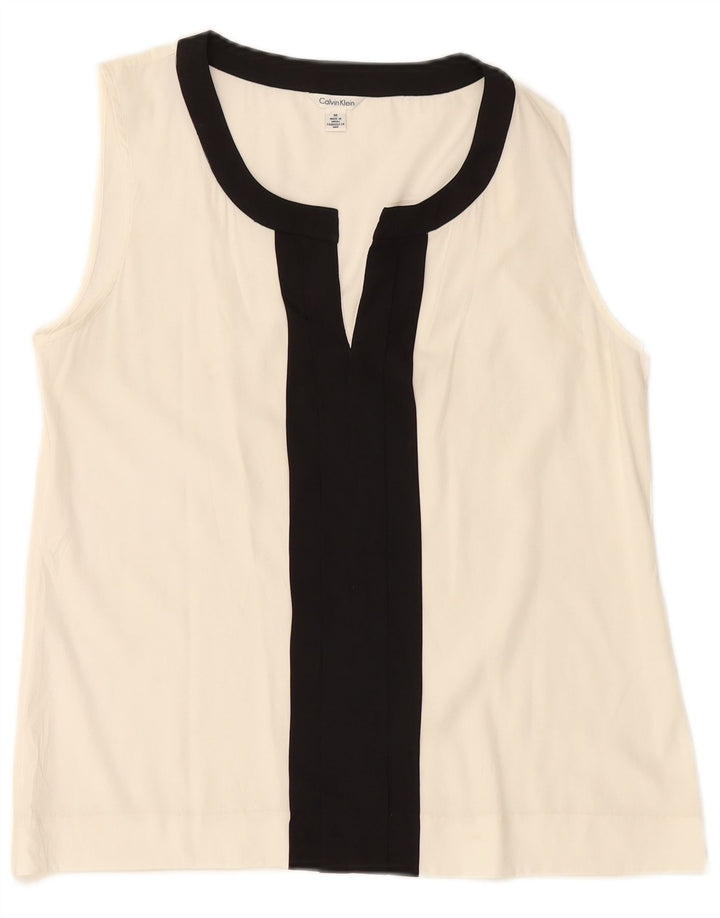 CALVIN KLEIN Camicetta senza maniche da donna UK 14 Medium White Colourblock