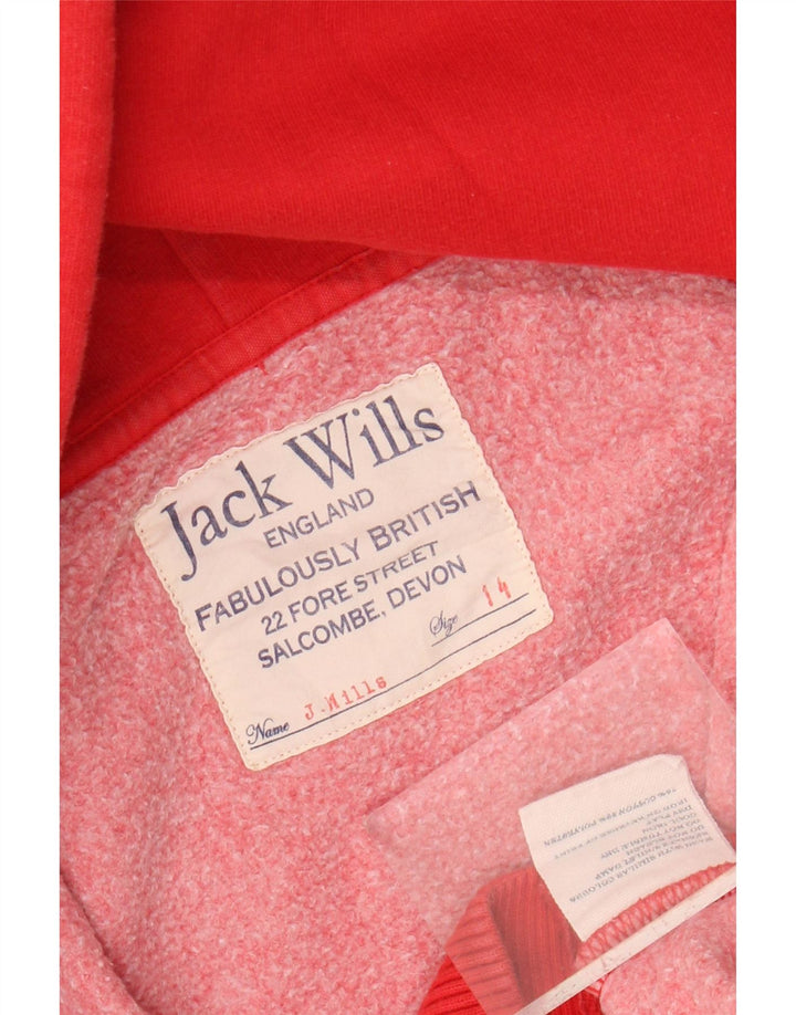 Maglione con cappuccio con zip grafica da donna Jack Wills UK 14 grande cotone rosso