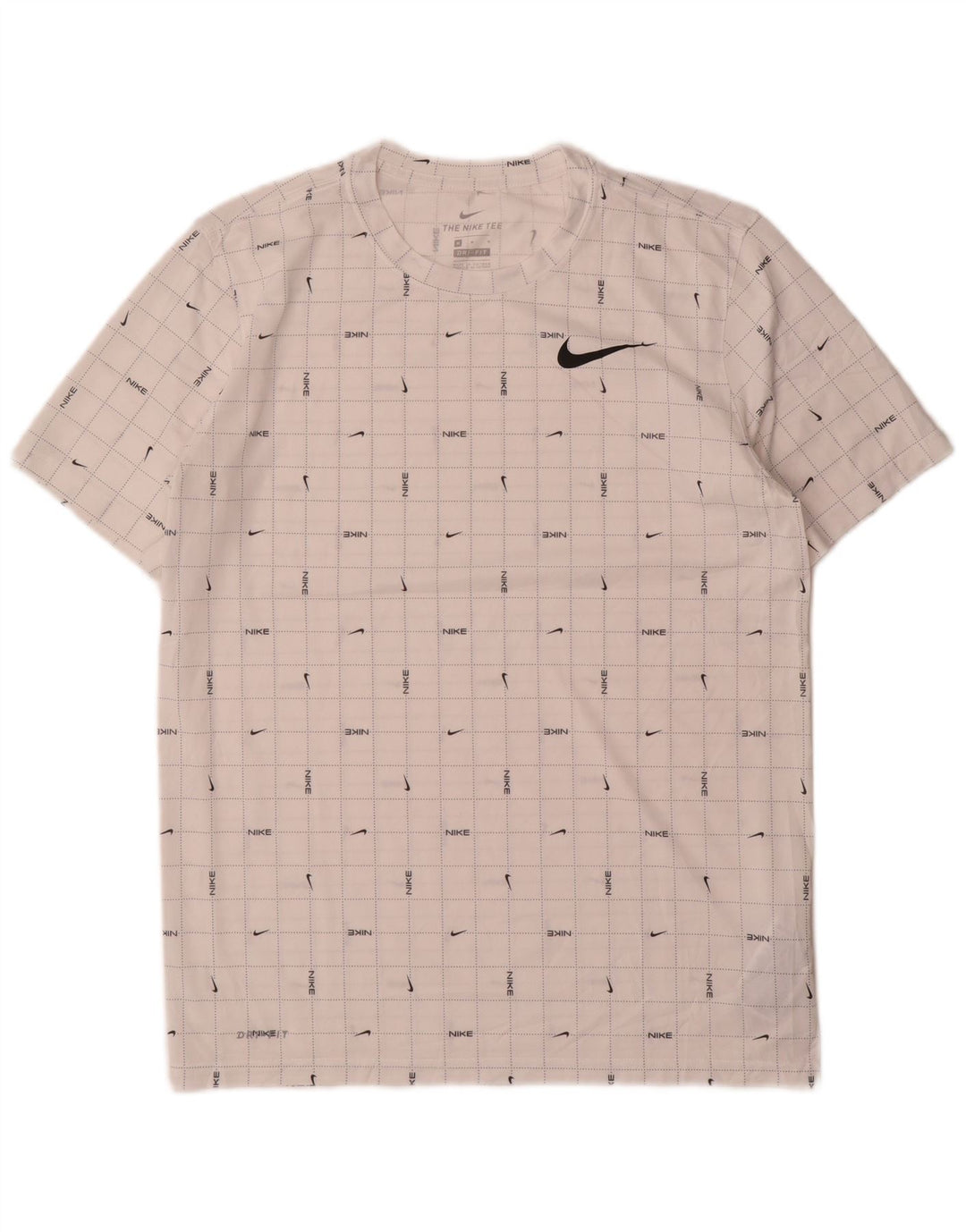 T-shirt grafica Nike da uomo Dri Fit, top in poliestere a quadri bianchi medi