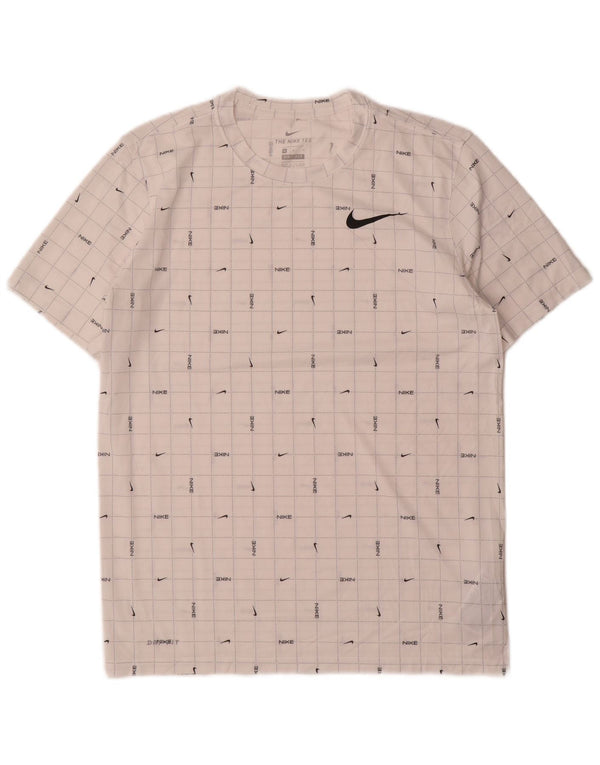 T-shirt grafica Nike da uomo Dri Fit, top in poliestere a quadri bianchi medi