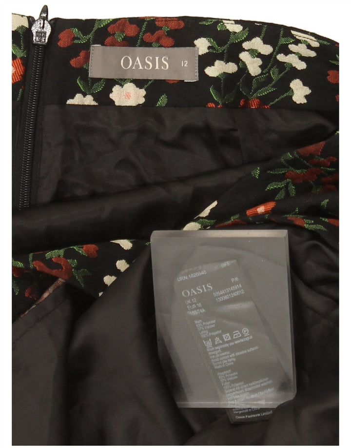 Minigonna da donna Oasis UK 12 media W30 poliestere floreale nero