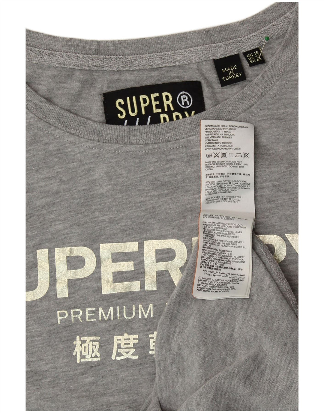T-shirt grafica oversize da donna SUPERDRY UK 16 grande cotone grigio