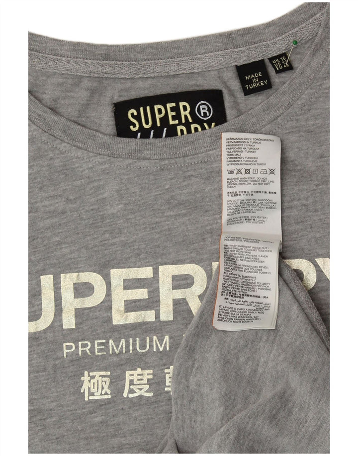 T-shirt grafica oversize da donna SUPERDRY UK 16 grande cotone grigio