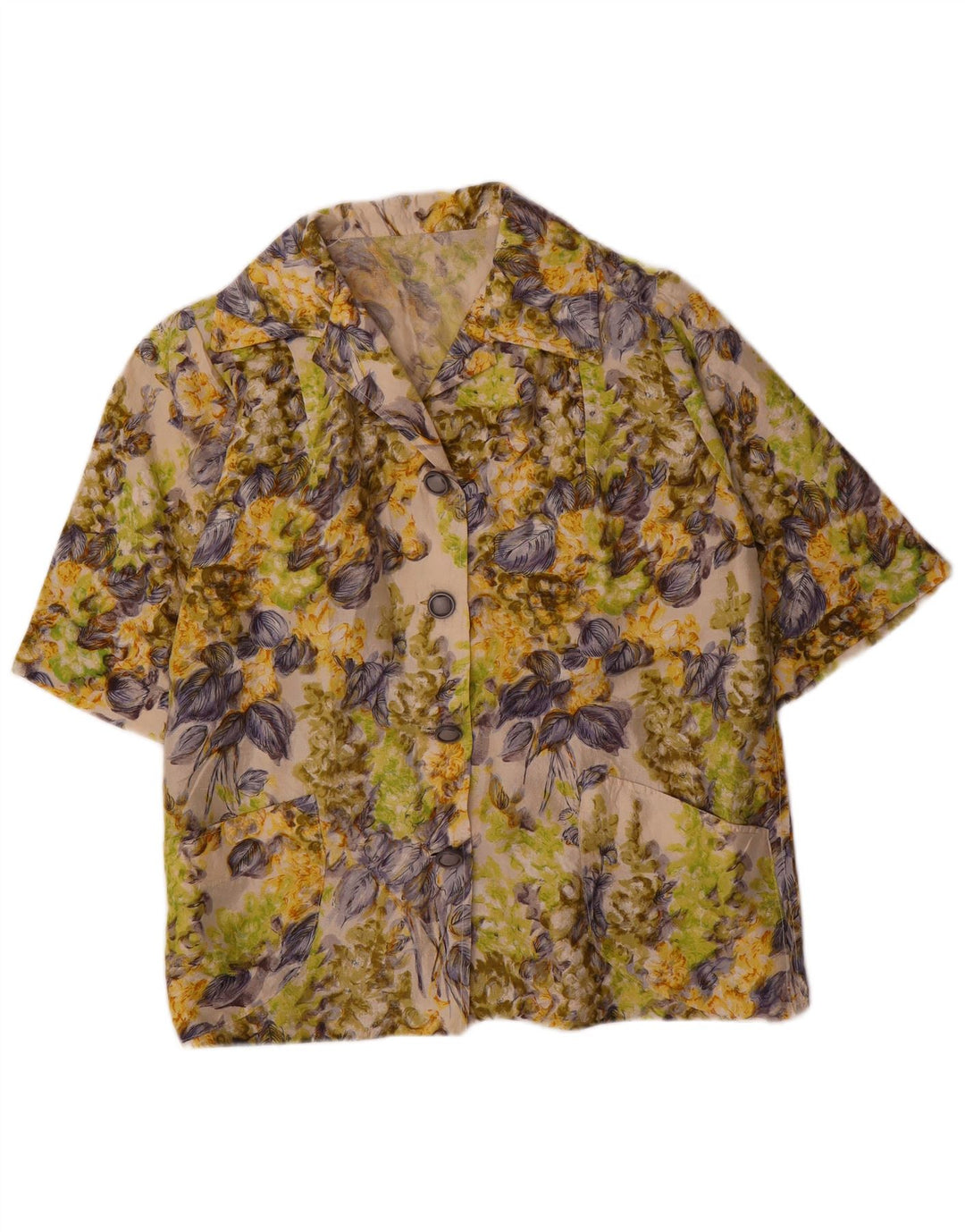 Giacca blazer da donna a 4 bottoni VINTAGE UK 16 grande floreale multicolore