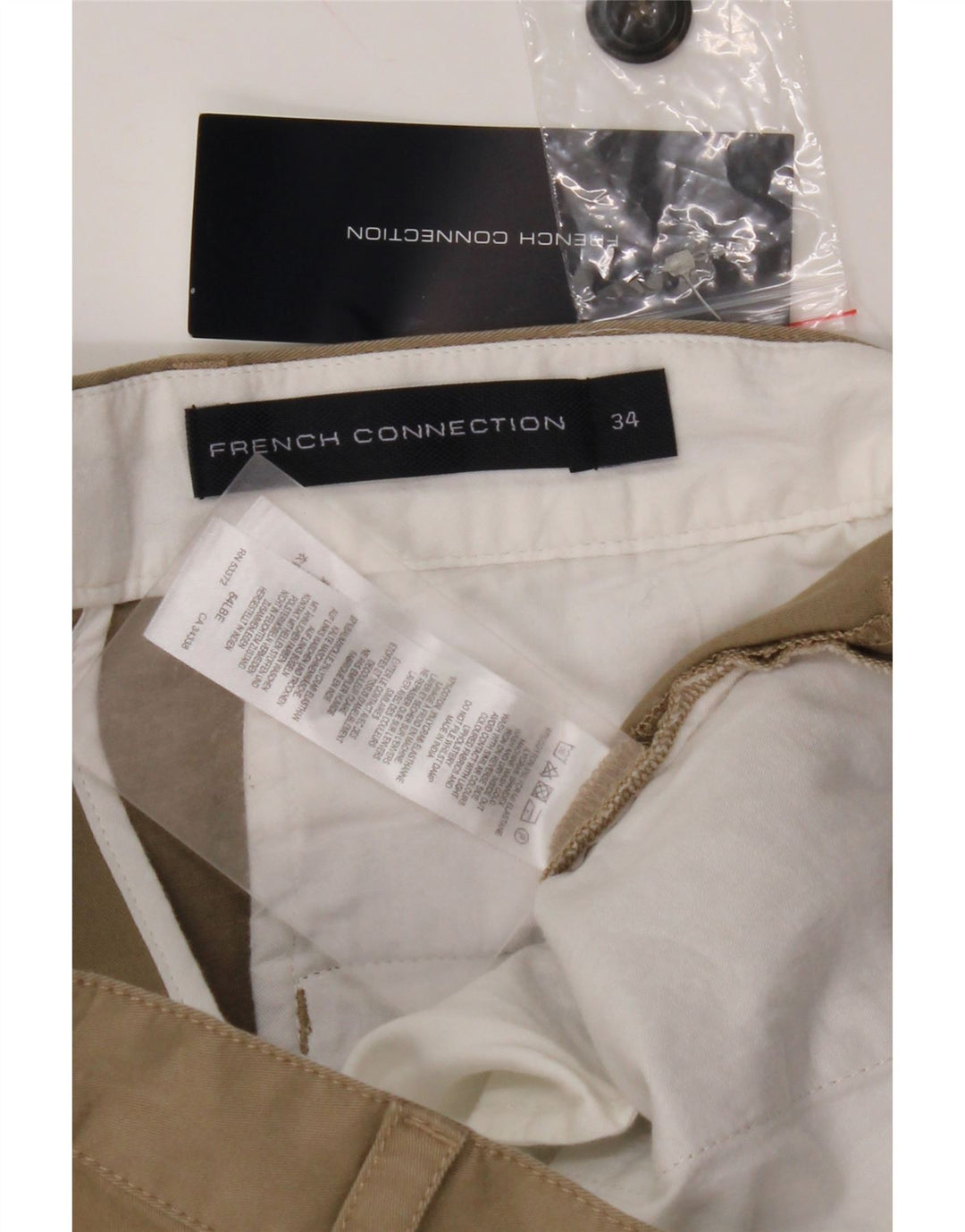 FRENCH CONNECTION Pantaloni chino dritti da uomo W34 L32 Cotone beige