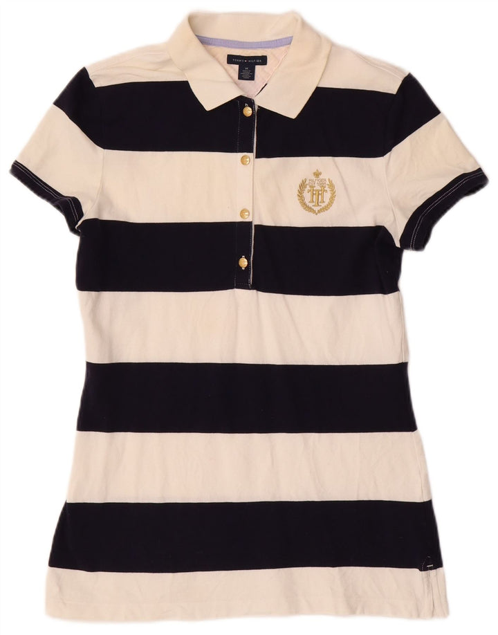 TOMMY HILFIGER Polo da donna UK 12 cotone a righe bianco sporco medio